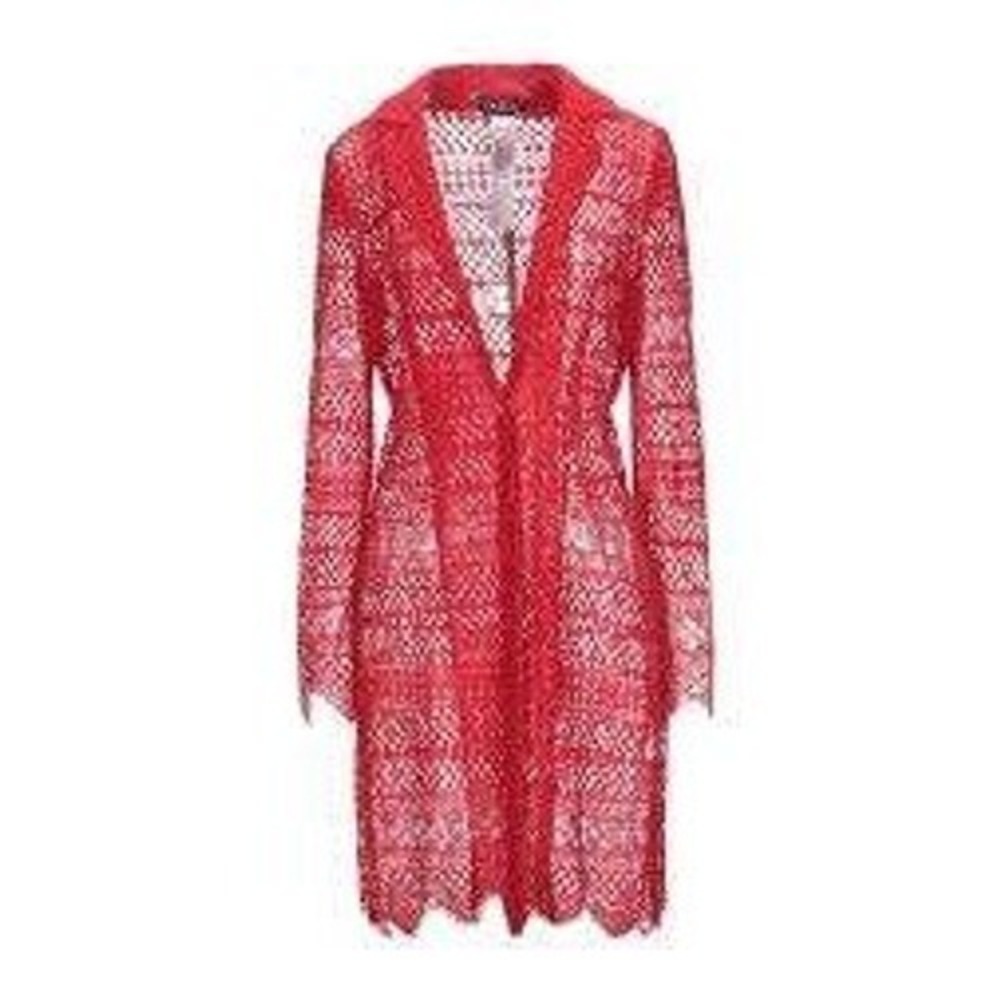 NWT Twinset Simona Barbieri Red Crochet Lace Longline Cardigan Jacket Size‎  44